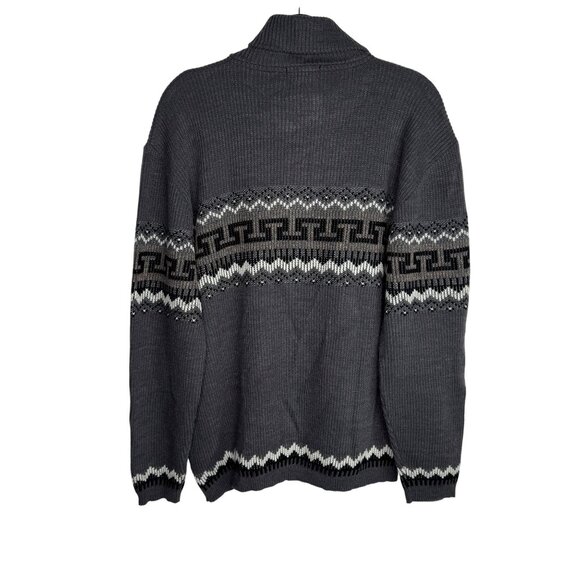 Vintage London Fog Men's XL Grey Geometric Fair Isle Zip-Up Sweater with Pockets - Picture 7 of 8